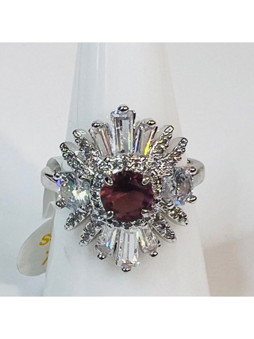 Ring Bomb Party Ring # 3012, Size 7 LC Rhodolite contemporary fashion radiant